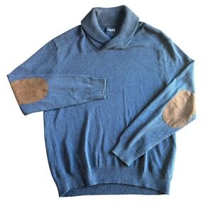 Chaps Men's L/G‎ Shawl Collar Cotton Knit Sweater with Elbow Patches Blue